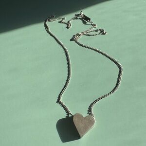 925 solid Sterling silver heart pendant vintage necklace 15" chain 4.6g